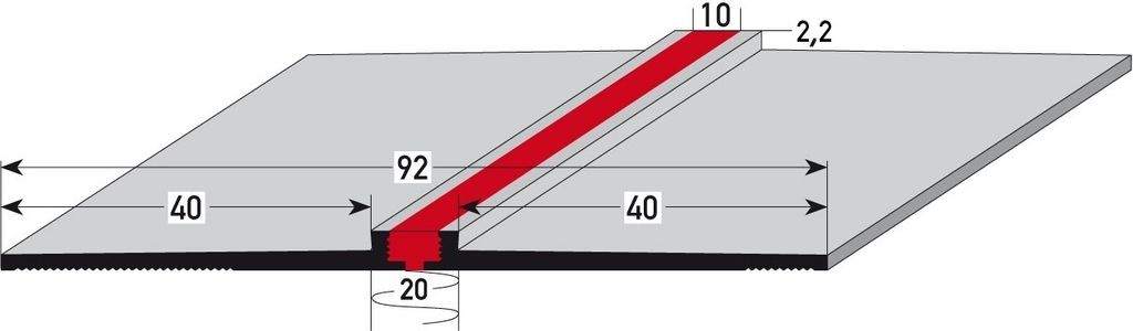 Fliesenprofil "Portengen" Dehnungsfugenprofil / Trennschiene für Fliesen mit grauer Silikoneinlage, Höhe: 2,2 - 2,8 mm, Breite: 92 mm, aus Alumin...