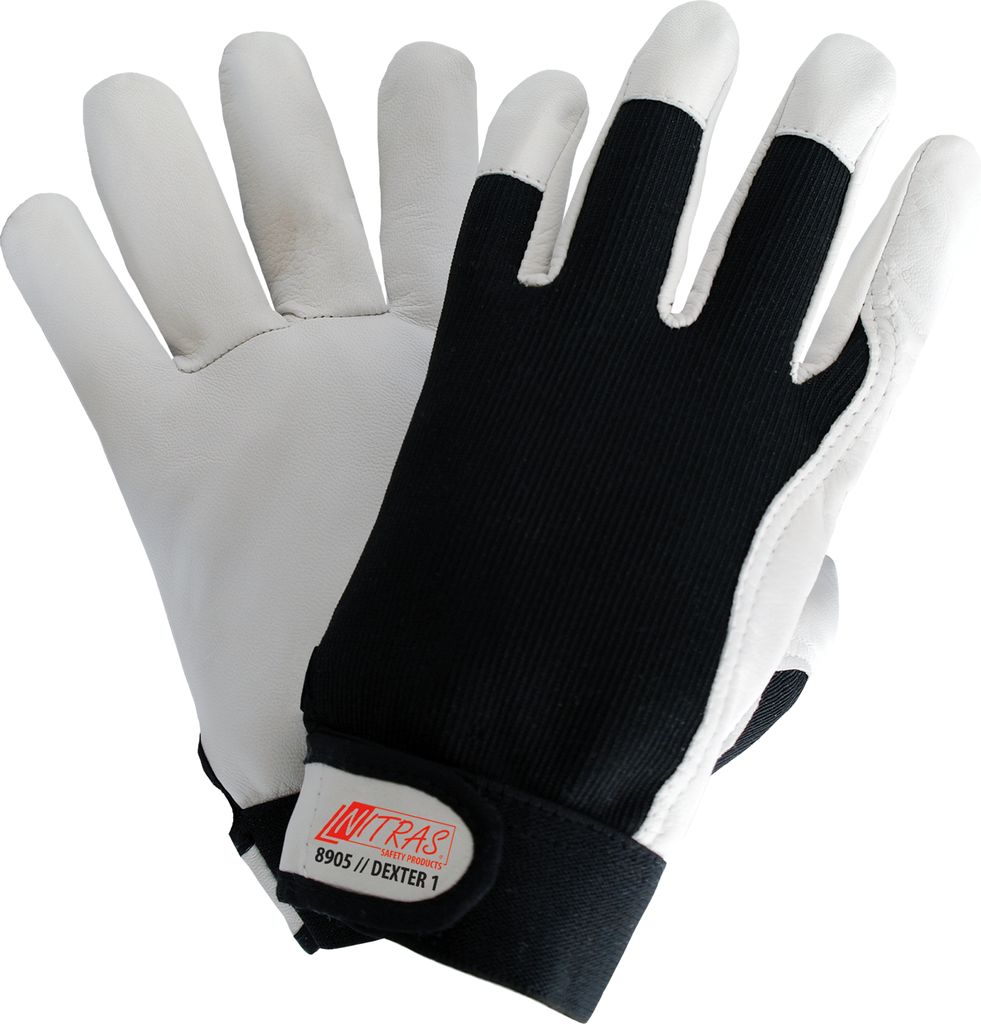 NITRAS DEXTER 1, Mechanikerhandschuhe, grau / schwarz, EN 388 Nappaleder, Größe 7 | Packung (6 Paare)