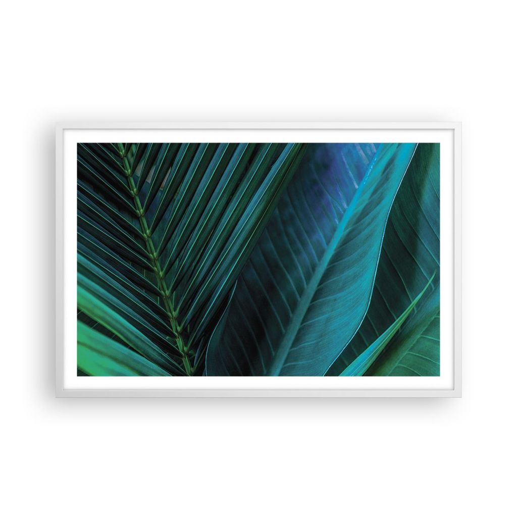Gerahmtes Poster - Weißer Rahmen - Blatt Tropen Grün - 91,5x61 cm - Wand Bild - Wanddeko - Wandbilder - Kunstposter - Wandposter - Bilderrahmen -...