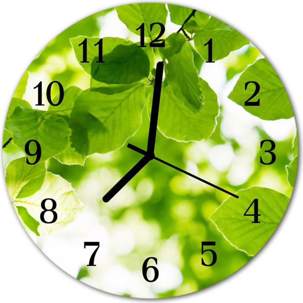 Glasuhr Wanduhr Küchenuhr Echt-Glas 30fi cm Blätter grün