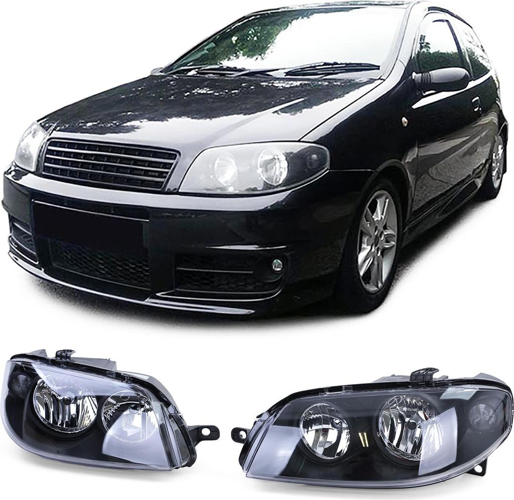 Klarglas Scheinwerfer Schwarz Links + Rechts für Fiat Punto 2003-2005