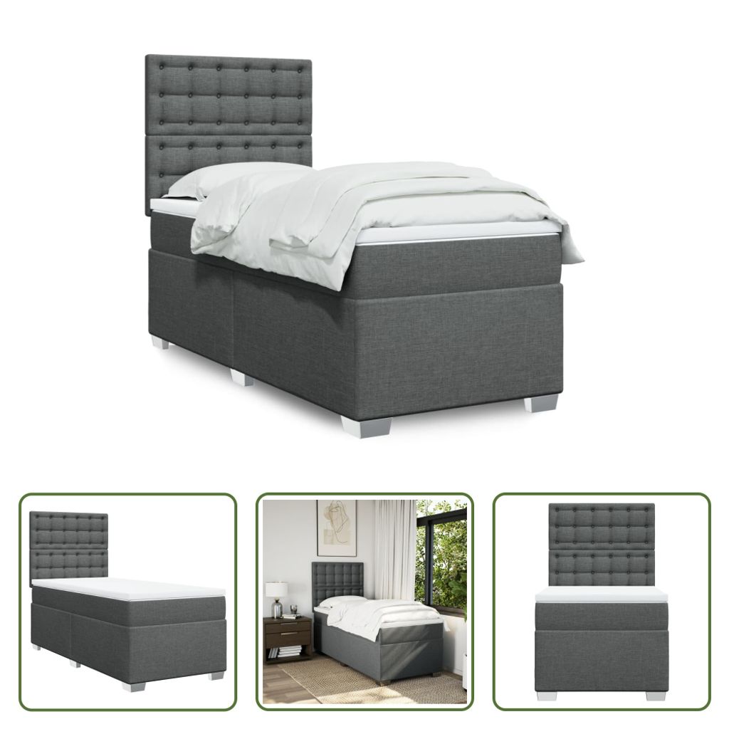 The Living Store Boxspringbett mit Matratze Dunkelgrau 80x200 cm Stoff