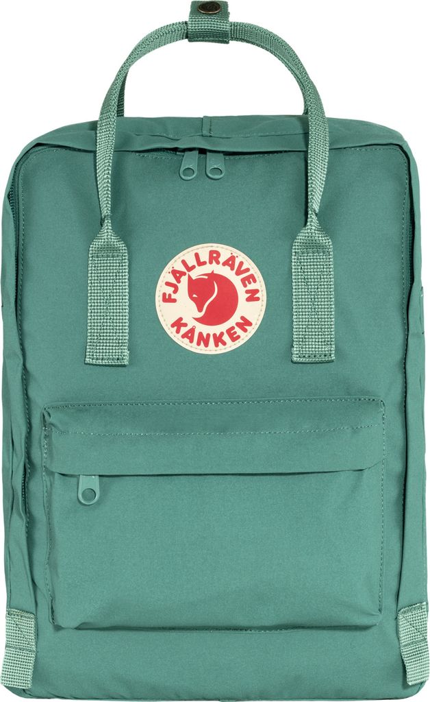 A green Fjällräven Kånken backpack is shown against a white background.