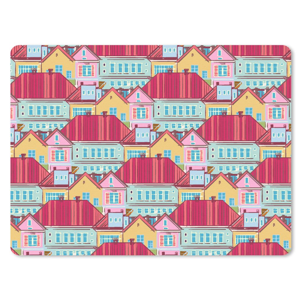 MuchoWow Mauspad Mousepad Häuser - Zentangle - Muster 23x19 cm - Mousepads - Maus Mat - Pad - Mausunterlage - Schreibtischunterlage - Mauspad
