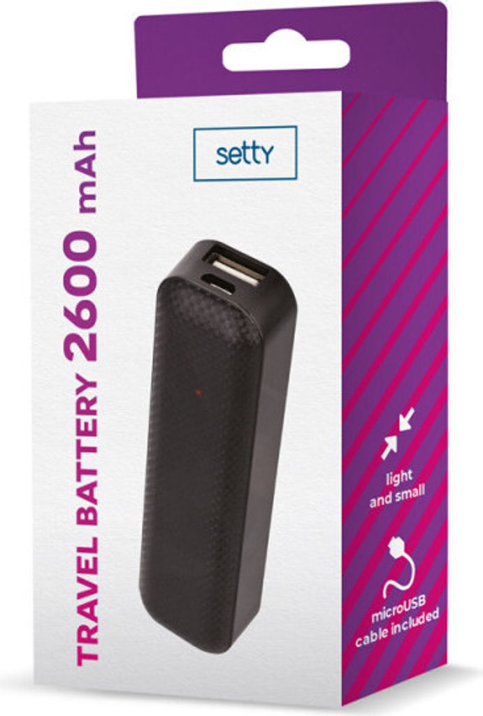 Power bank esterno Setty 2600 mAh, con cavo in dotazione, Immagine del prodotto 
