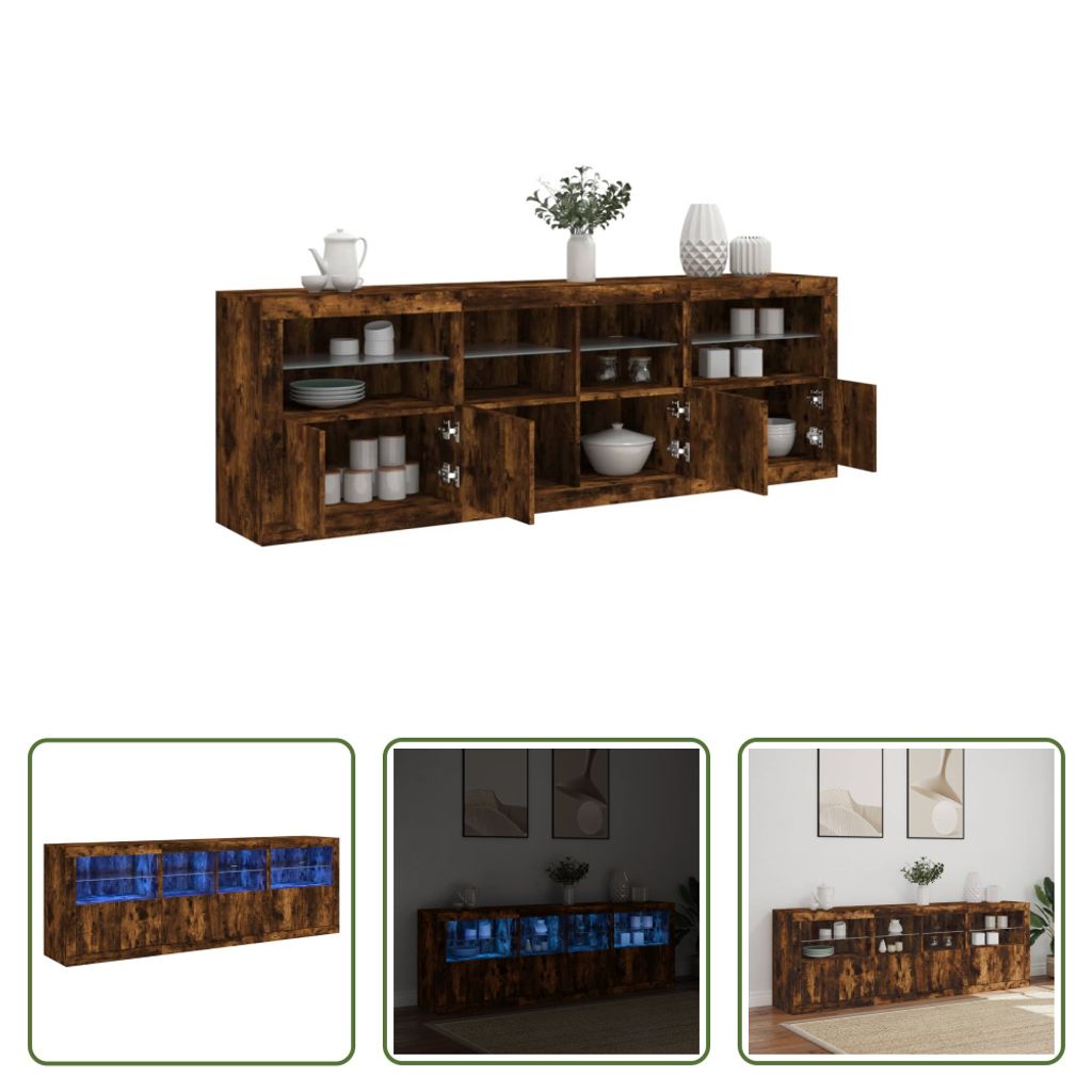 The Living Store Sideboard mit LED-Leuchten Räuchereiche 202x37x67 cm