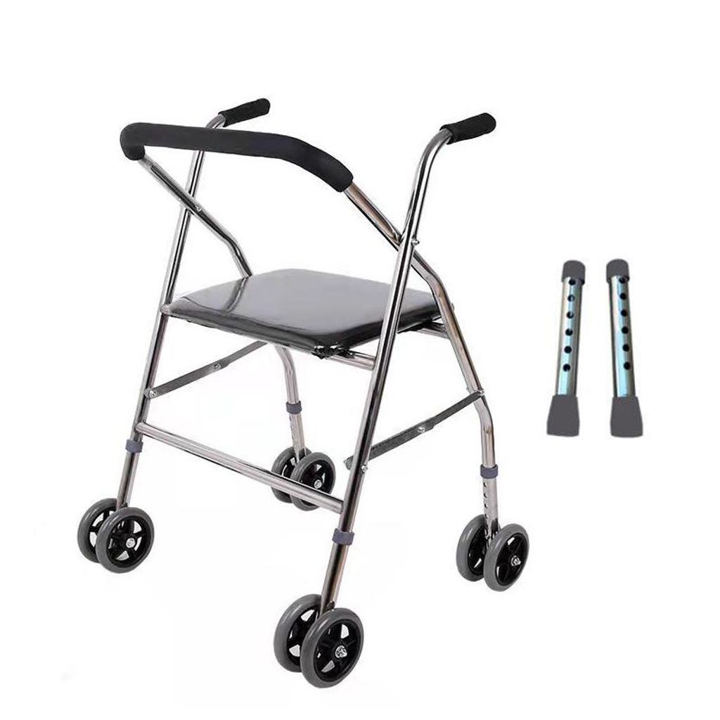 Faltbarer Gehwagen, Leichter Rollator, Höhenverstellbar Senioren Gehhilfe, Stabiler Gehstuhl, Rutschfest Pflegehilfe, 4-Rad Modell mit Ersatzbeinen