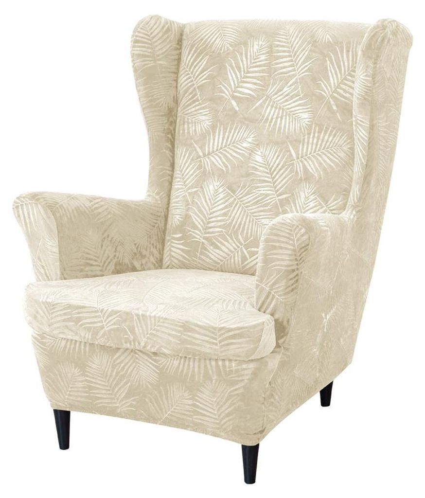 BEZUG für OHRENSESSEL Muster GEPRÄGTE PALMENBLÄTTER VELOURS CREMEFARBEN