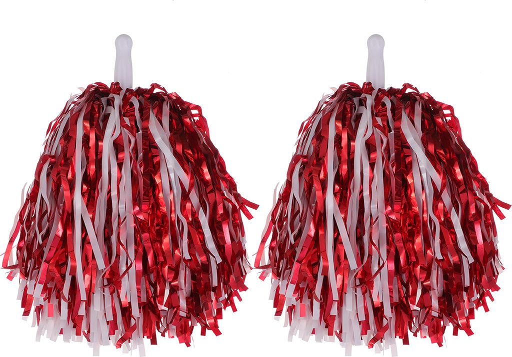 Stück Cheerleader-Pom-Poms aus Metallicfolie, Cheerleader-Pom-Poms, Handblumen mit Griff für Sportwettbewerbe und Feiern, Rot und Weiß