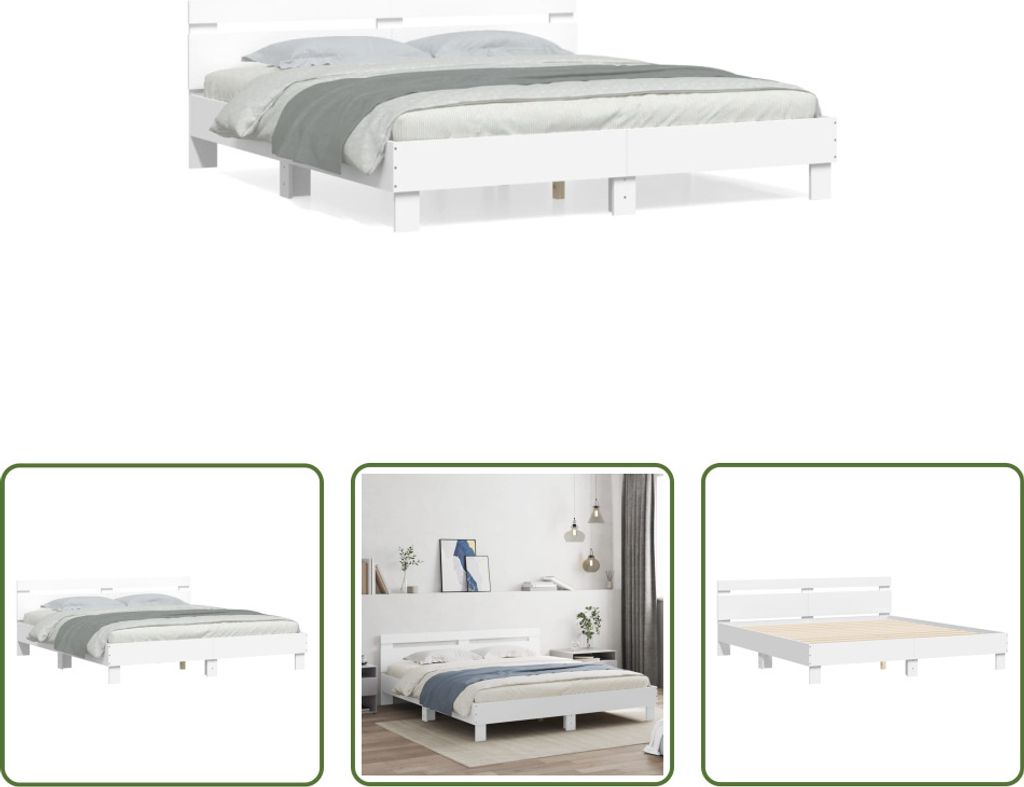 The Living Store Bettgestell mit Kopfteil Weiß 200x200 cm Holzwerkstoff