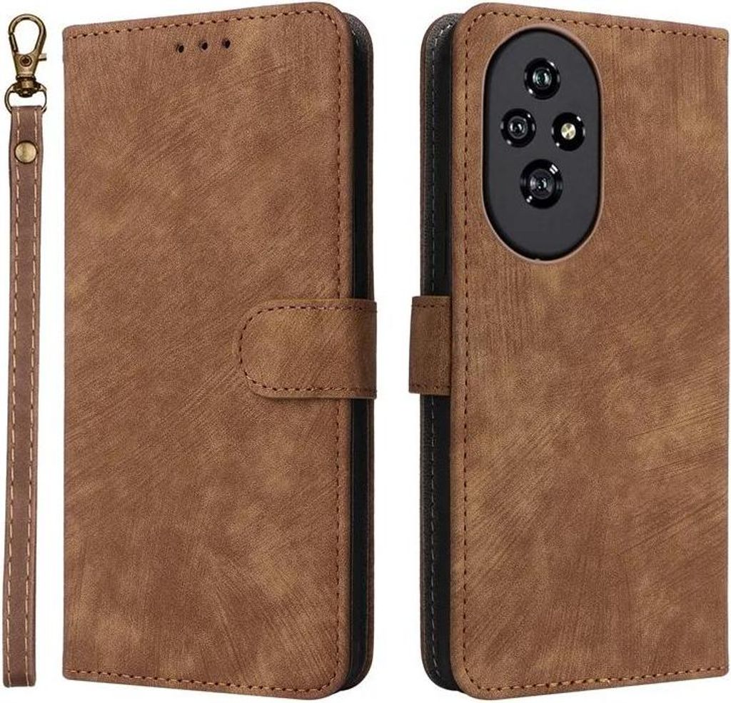 Hülle für HONOR 200 - Phonesta Vintage Skin Book Wallet Klapphülle mit abnehmbarer Kordel - Braun