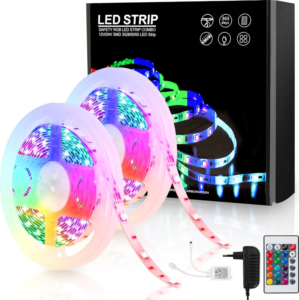 Clanmacy 10M LED Streifen LED Strip Lichtstreifen RGB Band Leiste SMD5050 Weihnachten Party Bar Lichtband Lichtleiste Beleuchtung 24 Tasten Fernbed...