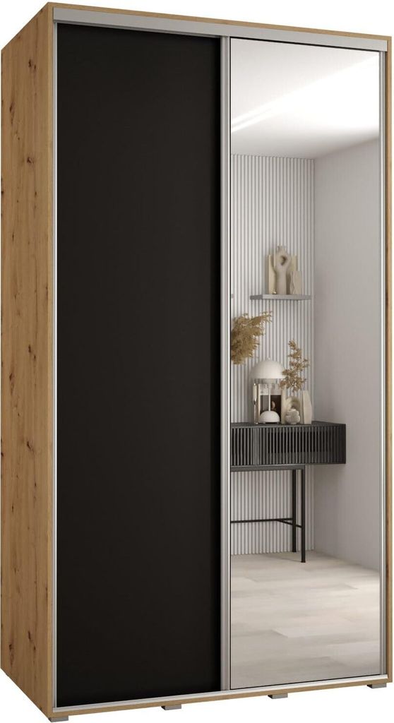 MEBLE KRYSPOL Cannes 3 Schrank mit 2 Schiebetüren - 205,2x140x60 cm - Artisan Schwarz Silber