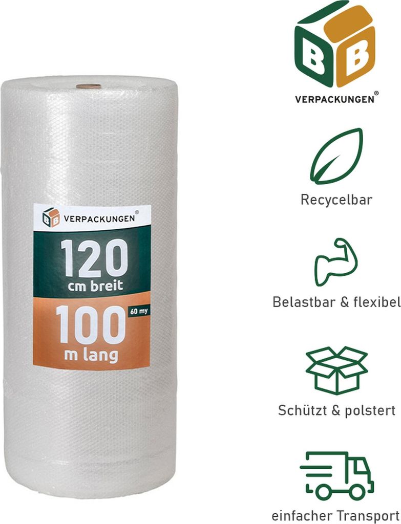 4 x Luftpolsterfolie (1,2 x 100 m) 2-lagig 60 my Produktbild 