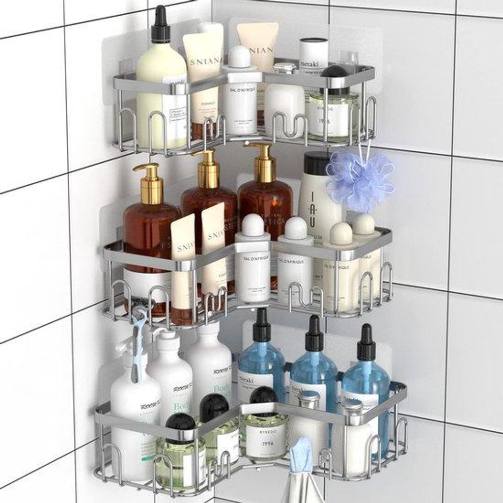 Unyqoos Selbstklebende Dusche Regale Set für platzsparende Badezimmerorganisation, 3 Größen, 18 Haken