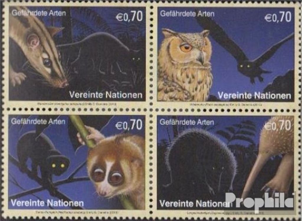 Briefmarken UNO - Wien 2013 Mi 793-796 Viererblock (kompl.Ausg.) postfrisch Nachttiere