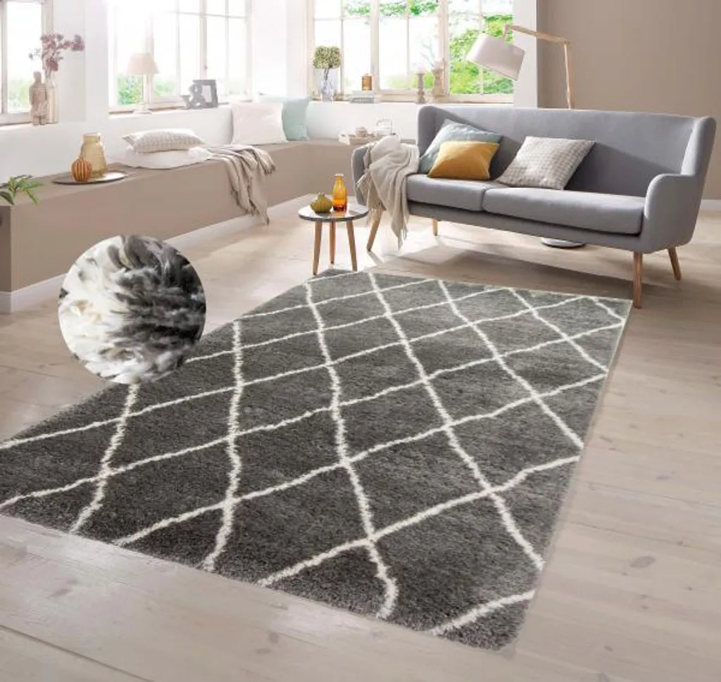 Tapis de salon Shaggy style berbère gris crème 80x150 cm moelleux