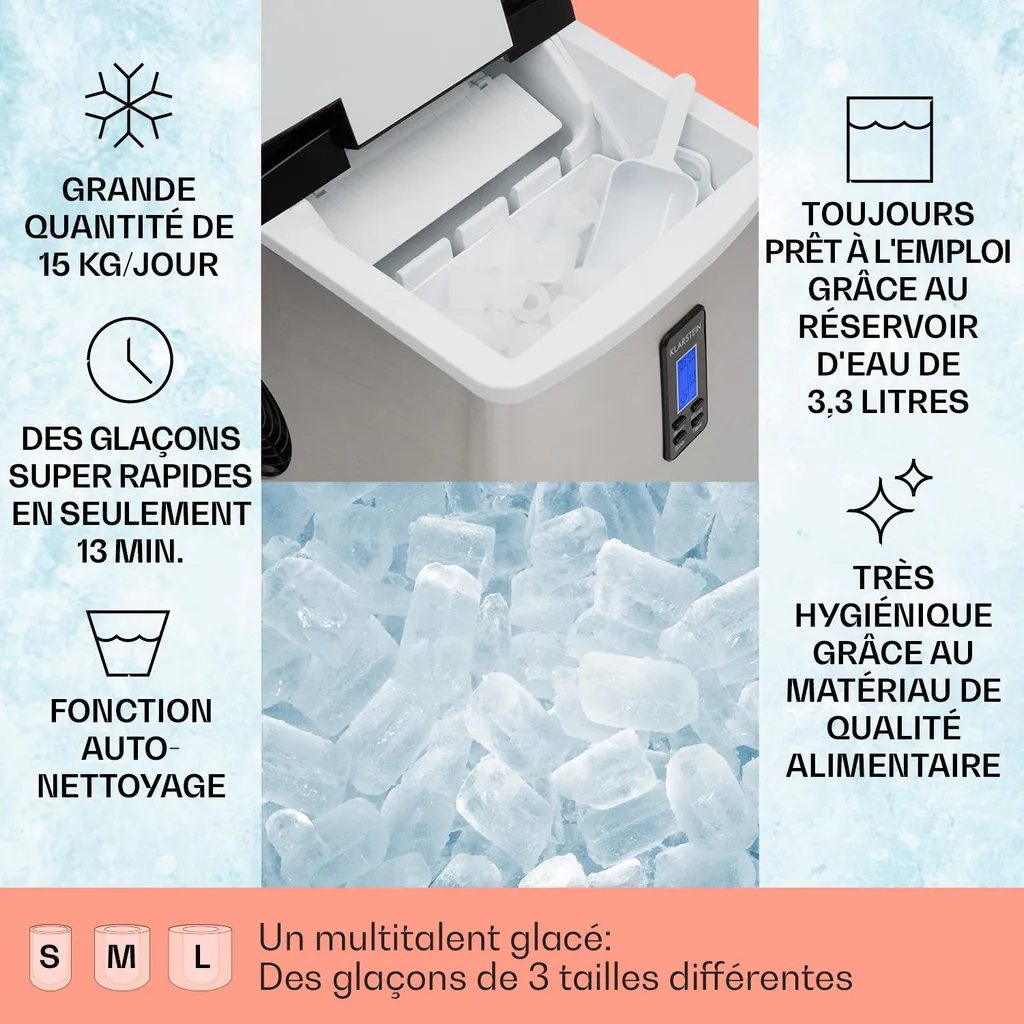 Ice Maker Rapide avec Alarme de Sécurité - Machine à Glaçons 2 Tailles