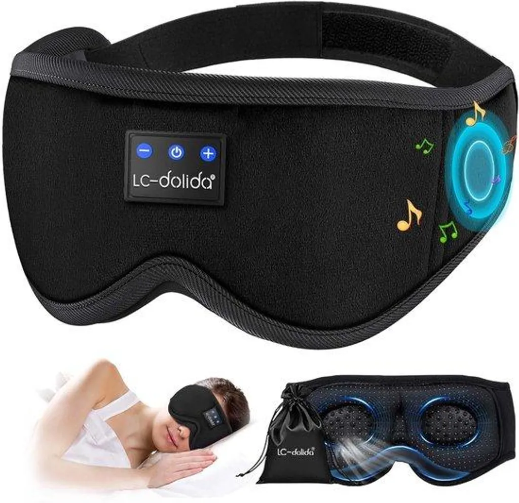 Bandeau de sommeil 3D Bluetooth pour dormir sur le côté, noir soyeux
