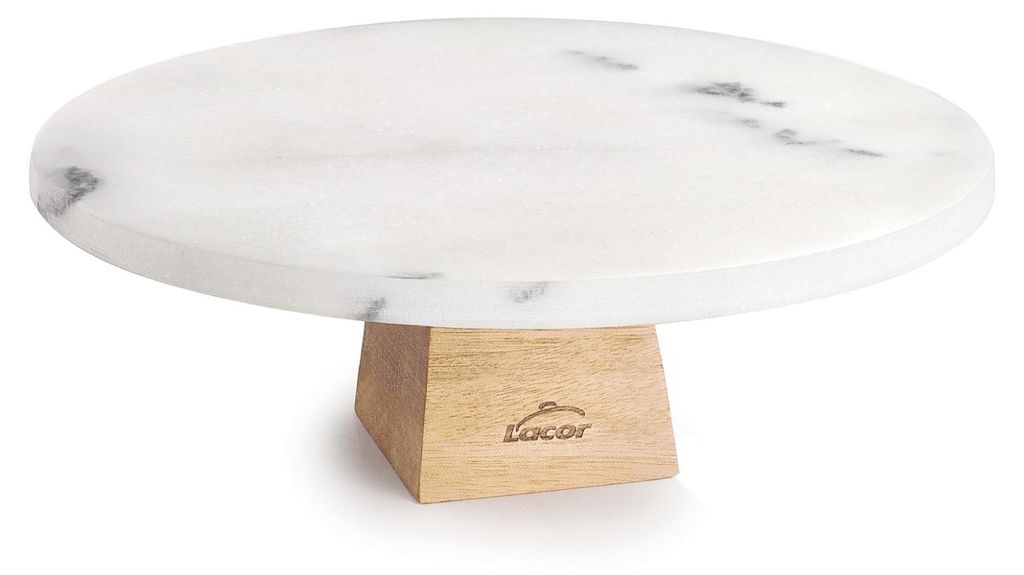 Lacor - 63590 - Tortenständer Aus Marmor, 20 cm, Sockel Aus Akazienholz, Tortenauflage, Elegantes Und Widerstandsfähiges Design, Ideal Für Kuche...
