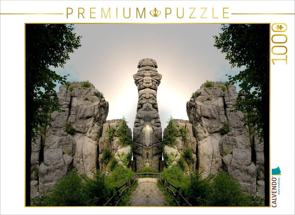 CALVENDO Puzzle Spiegelwelten - Wächter Externsteine | 1000 Teile Lege-Größe 64x48cm Foto-Puzzle für glückliche Stunden