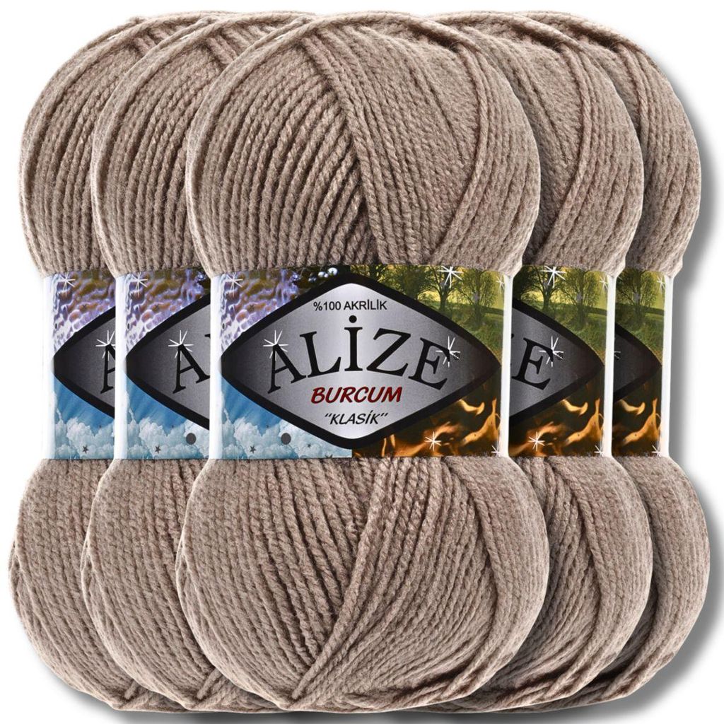 Alize 5x 100g Burcum Klasik Wolle, Uni, Häkeln, Stricken (Milky Brown | 167)