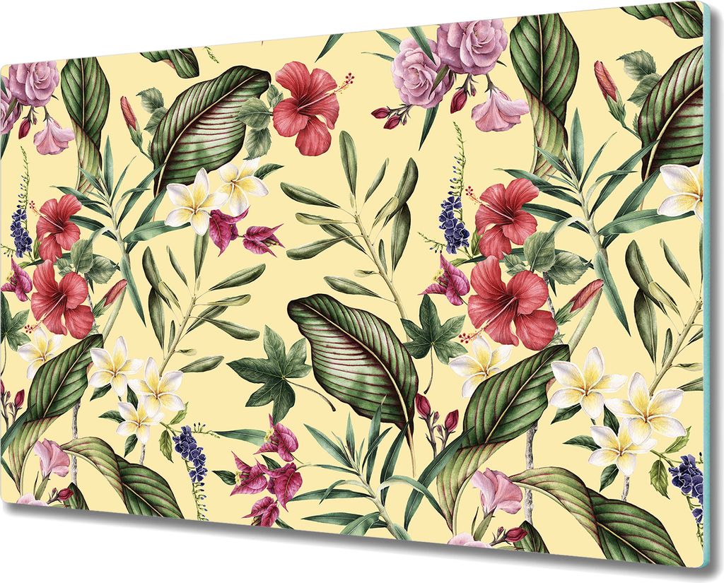 Herd-Abdeckplatte Glas Schneidebrett Glaskeramikfeld-Abdeckung - 80x52 cm - Blumen Gelb Kunst