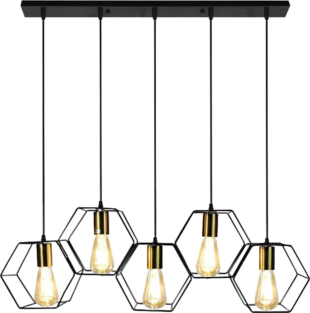 Luminaire Suspendu Multi-lampes Noir et Or pour Salon Design Chic