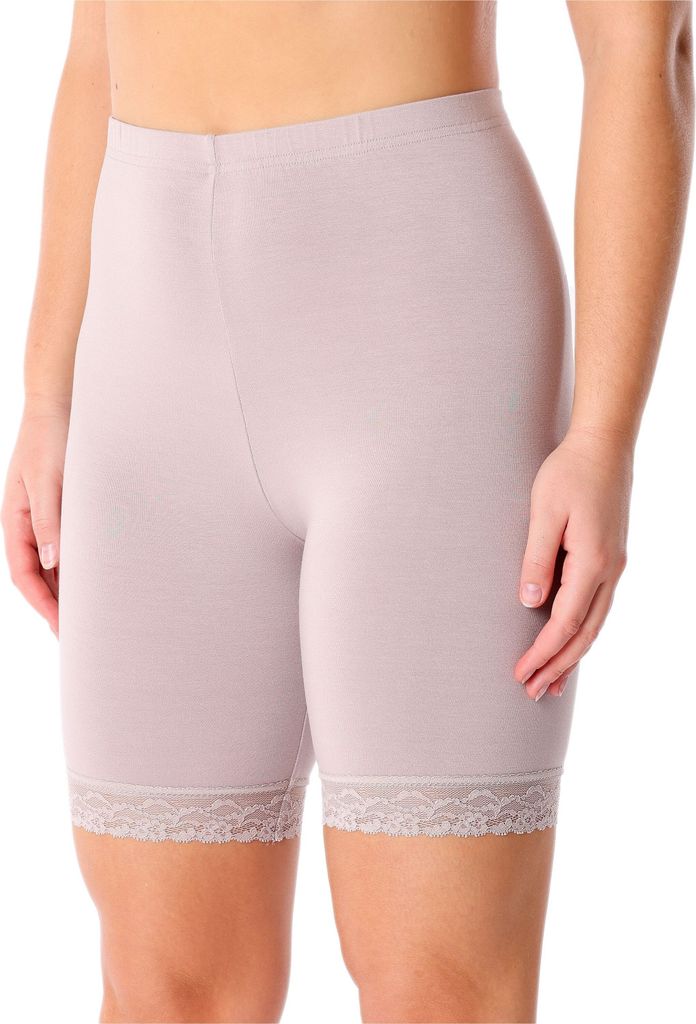 Merry Style Damen Kurze Leggings mit Spitze Freizeithose High Waist Radlerhose Hohe Taille aus Viskose MS10-431(Kaffee Latte, XS)