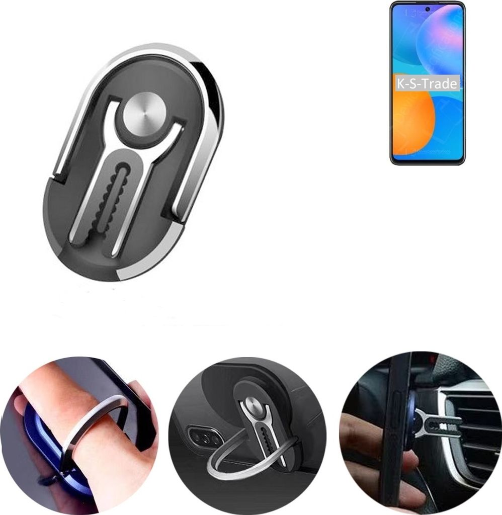 K-S-Trade 3in1 Smartphone-Ring Handy-Ring kompatibel mit Huawei Y7a Fingerhalterung Handyring Tischständer Lüftungsgitter-Halterung Tisch Ständer