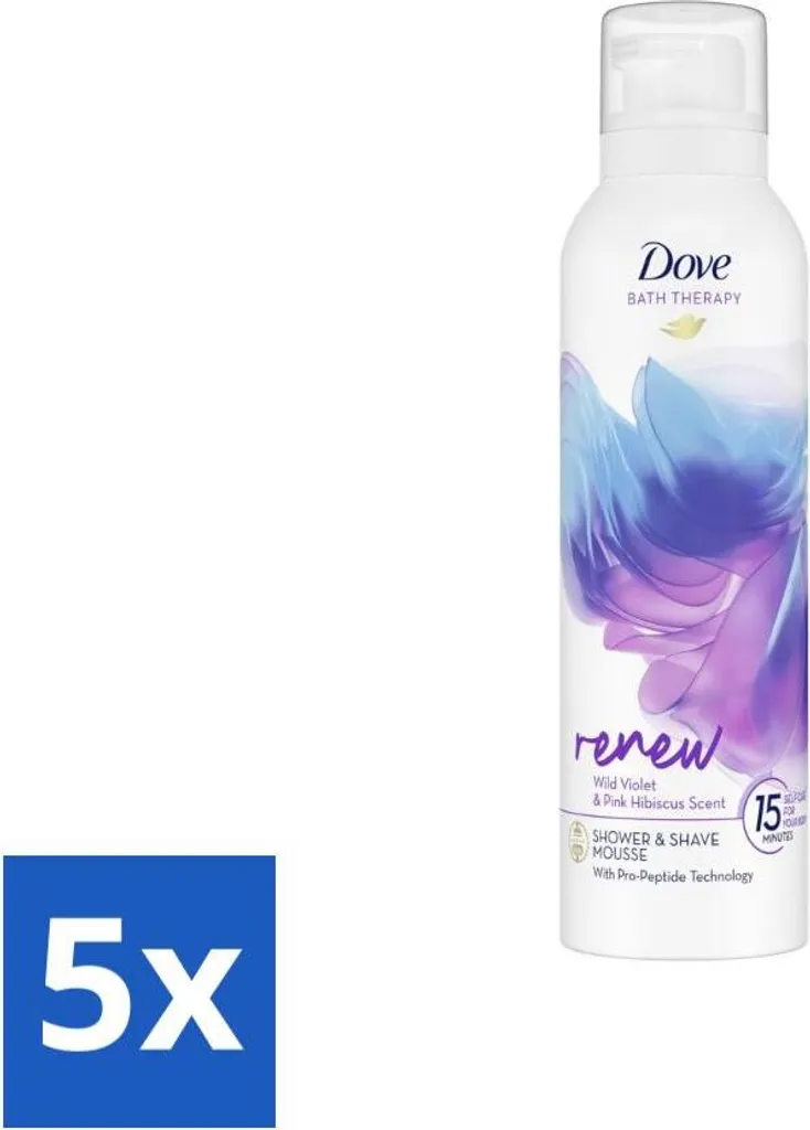 Mousse Douche et Rasage Dove pour Peau Douce Violette & Hibiscus - 5 pièces