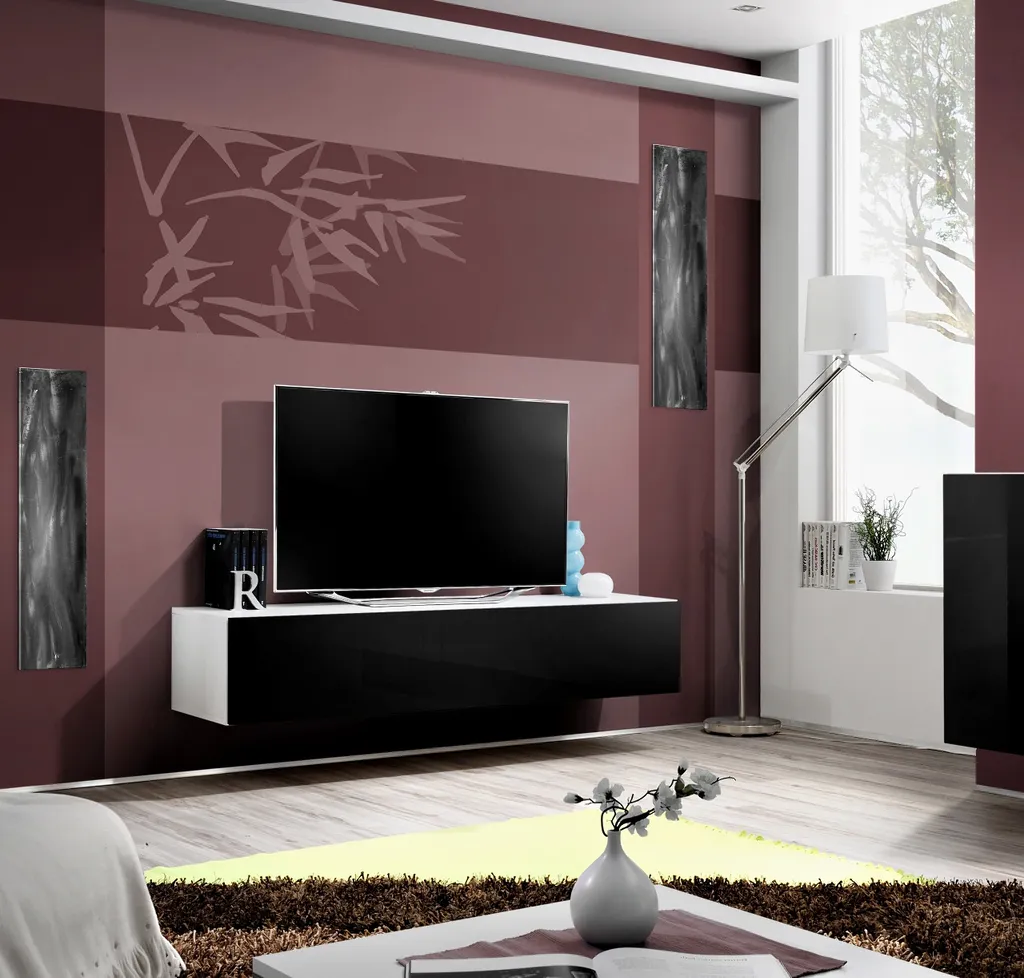 Tavolo TV FREYA Bianco/Nero - Mobile Soggiorno Design Moderno 195cm