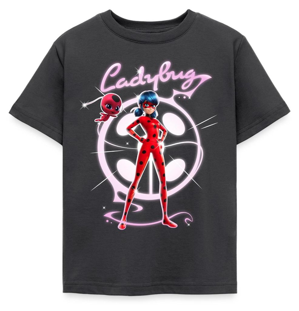 Spreadshirt Miraculous Ladybug Mit Tikki Kinder T-Shirt, 110/116 (5-6 Jahre), Dunkelgrau