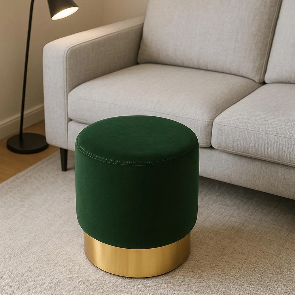Tabouret bas rembourré Pouf en velours vert pour coiffeuse chic - 2