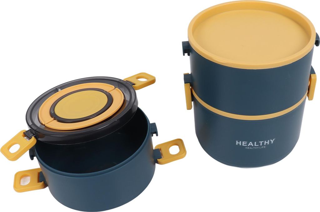 Lunch Box 2200ml Drei Schicht abnehmbare Fächer Design Portable Runde Bento Box für Home Office Picknick für Studenten Blau
