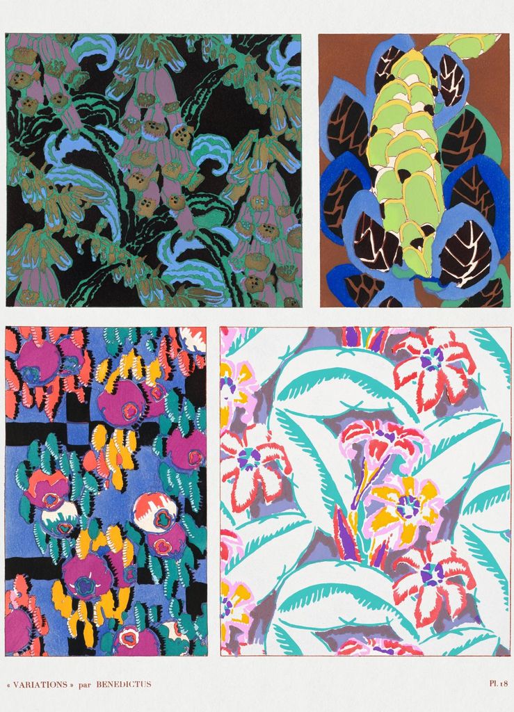 Plakat 13x18cm Blumen Art Deco v.18, Bénédictus Vintage für das Wohnzimmer