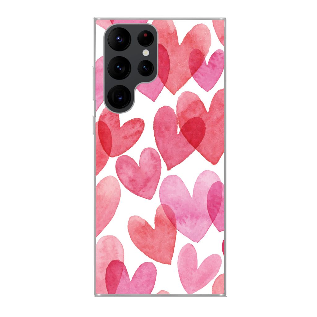 MuchoWow Handyhülle Schutzhülle Hülle für Samsung Galaxy S22 Ultra Ein Aquarell mit Herz-Illustration Silikon Softcase Handy Hülle - Abbildung