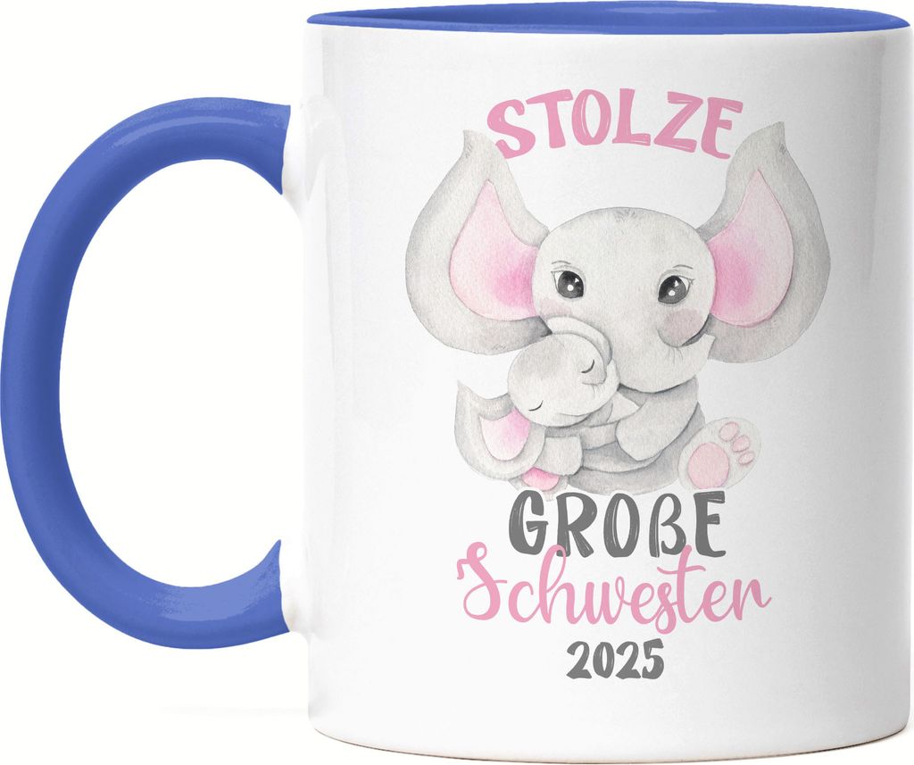 Stolze Große Schwester 2025 Tasse Blau Elefanten Liebe Familie Schwestern Zusammenhalt Geschwister Sis Geborgenheit