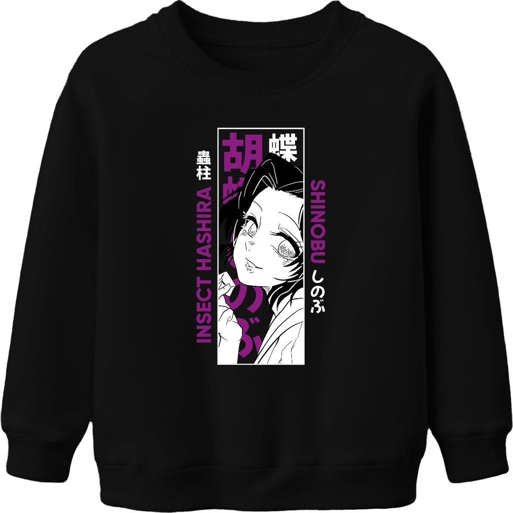 Shinobu Kocho Demon Slayer Insect Hashira Anime Geschenk Lila Uni Kinder Sweatshirt Pullover, Schwarz, 152