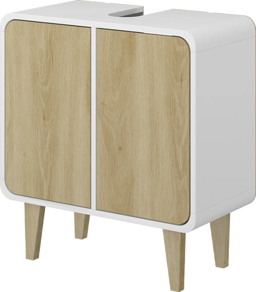 Meuble vasque 60x61 cm Vicco Arla blanc et bois chêne, design robuste