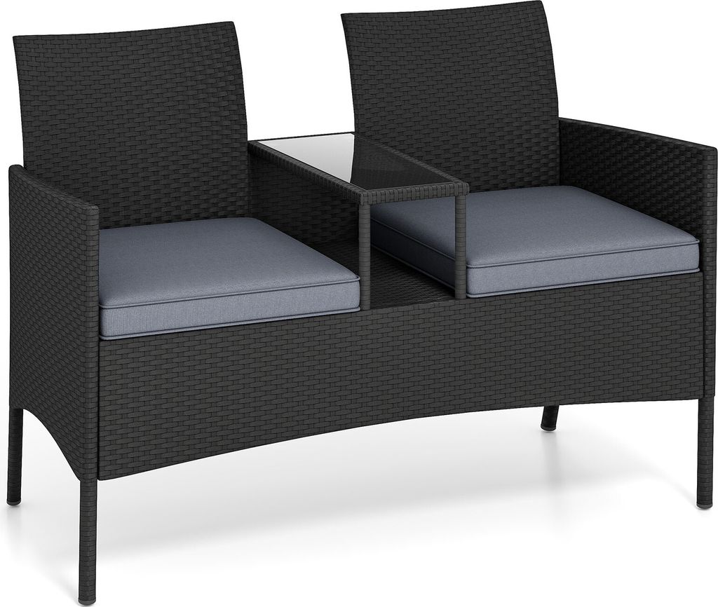 COSTWAY Gartenbank mit Tisch, 2-Sitzer Polyrattan Sitzbank, Produktbild 