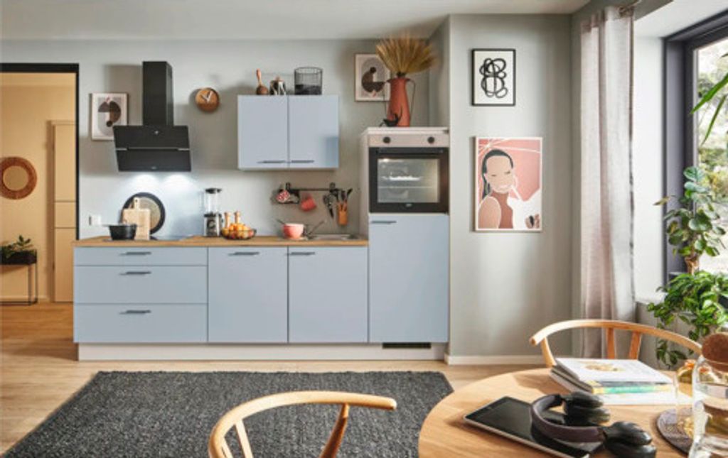 PICCANTE Plus Küchenzeile ohne Geräte Marlena 250 cm pastellblau matt vormontiert Variante rechts 4067368006576