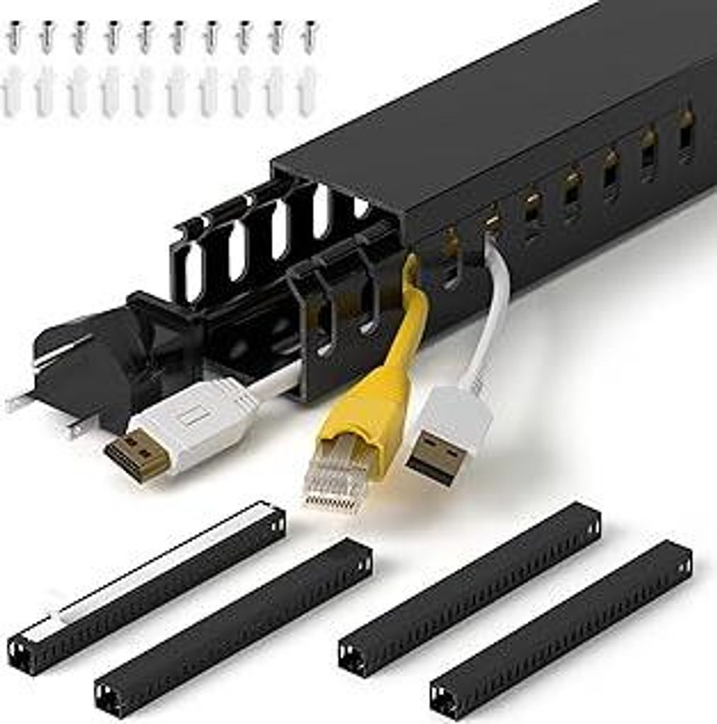 ZhiYo Kabelkanal schwarz 160cm - Serverrack-Set mit 4x40cm Verdrahtungskanal | Sicherer PVC-Kabelkanal H3,5xB4cm für Schreibtisch/Netzwerk - Offen...