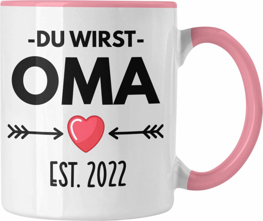 Trendation - Oma Du Wirst Oma 2022 Geschenk Schwangerschaft Verkünden Omi Überraschung Baby Kaffeetasse (Rosa)