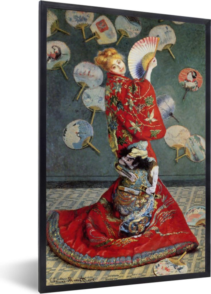 MuchoWow Gerahmtes Poster Camille Monet in japanischer Tracht - Gemälde von Claude Monet 20x30 cm - Poster mit Schwarzem Bilderrahmen Wandposter...