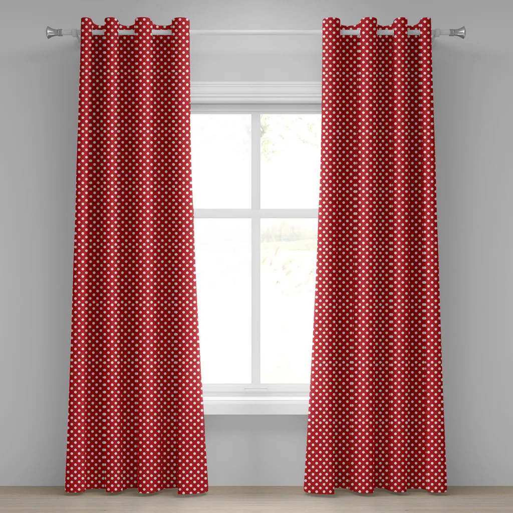 Rideaux décoratifs à pois vintage rouge et blanc 2 panneaux 280x245 cm