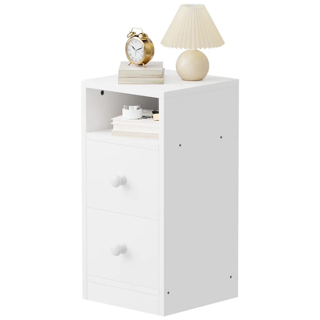 Petite table d'appoint blanche avec compartiment ouvert pour chambre