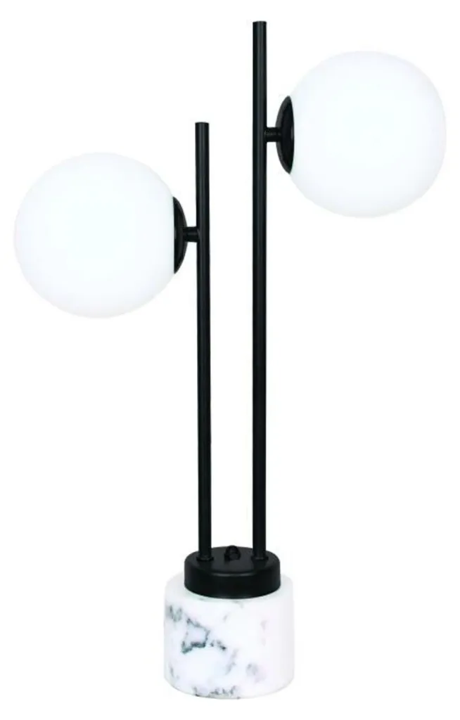 Lampe de table ACA QUADRO ML127022TBK 2xE14 Noir et Marbre Blanc H61cm