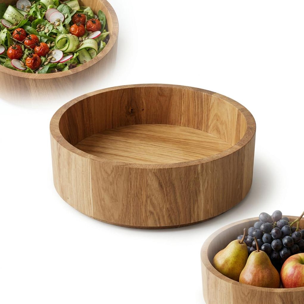 HOLZSCHÜSSEL aus massiver Eiche, 27,5 cm, für Obst, Salat Produktbild 