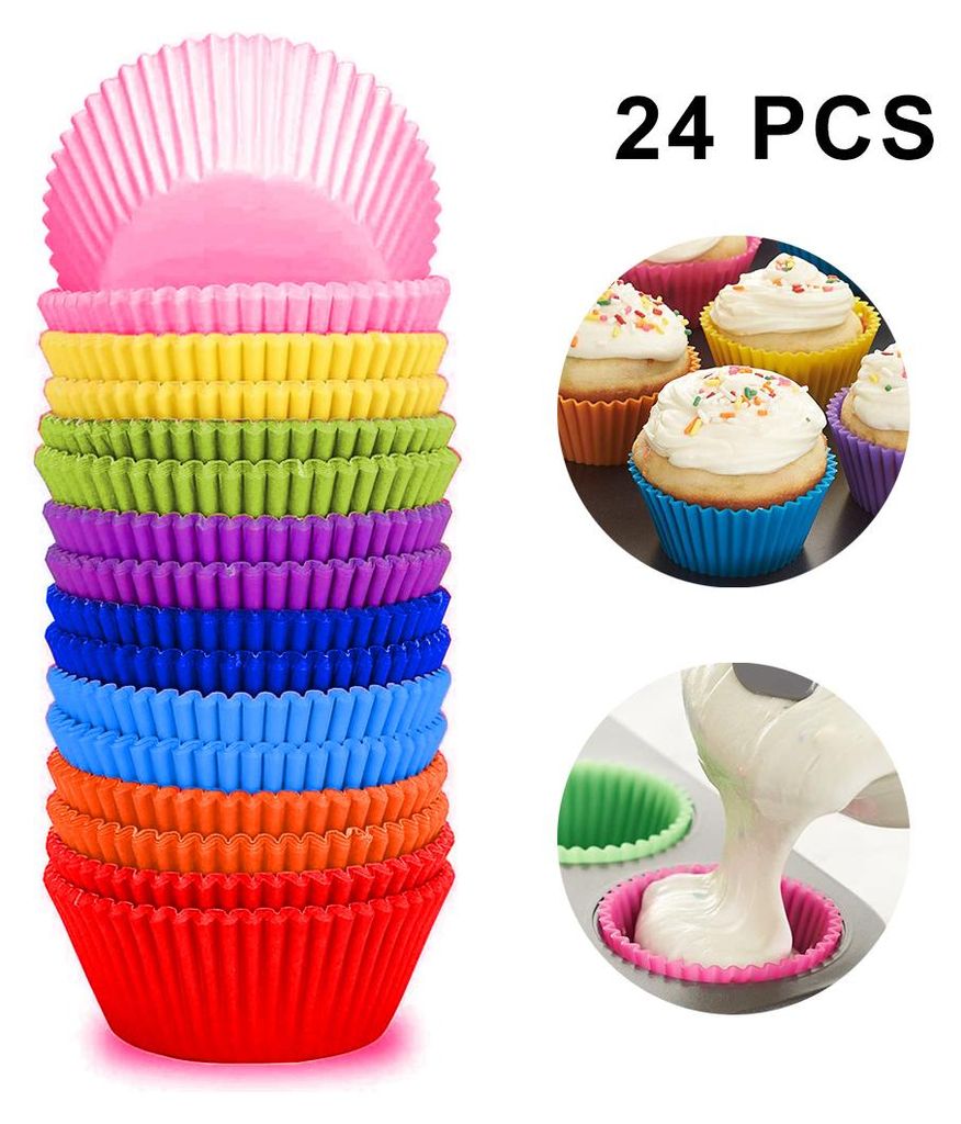 Cupcake-Förmchen aus Silikon, 24 Stück, wiederverwendbare Backförmchen aus Silikon, antihaftbeschichtete Muffinformen für Kuchenbällchen, Muff...